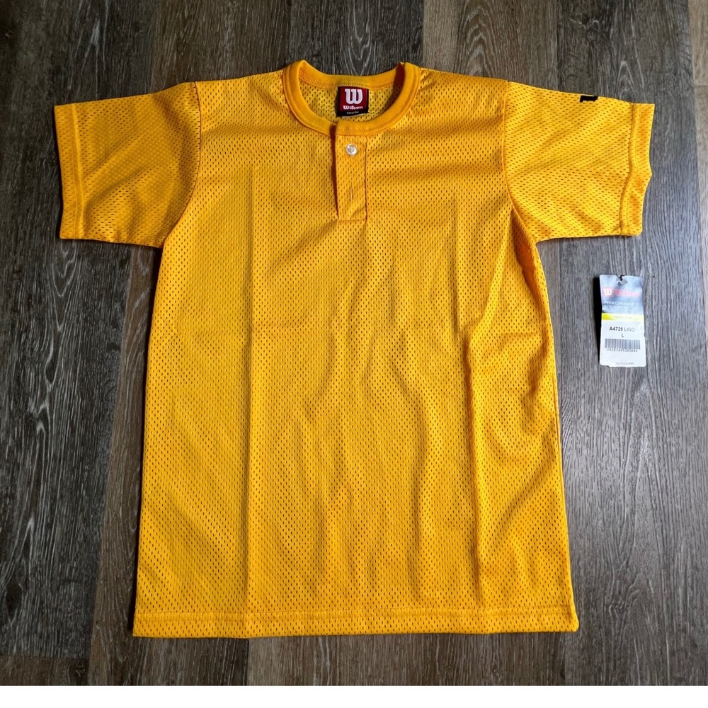 Wilson Baseball Jersey Youth‎ Large Yellow Mesh Performance Henley A4729 LIG